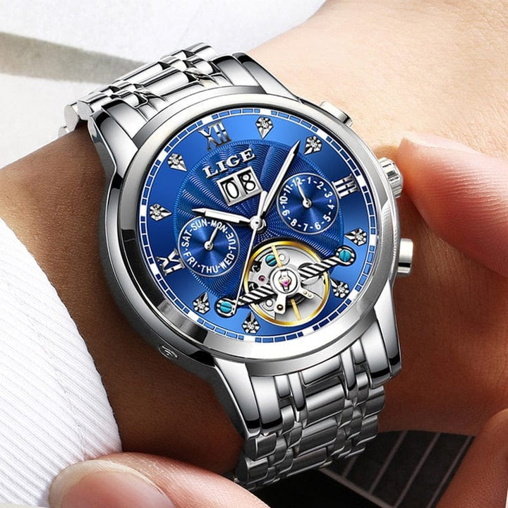 LIGE Men Watch Mechanical Luxury Fashion Brand Stainless Steel Sport Watch BENNYS 