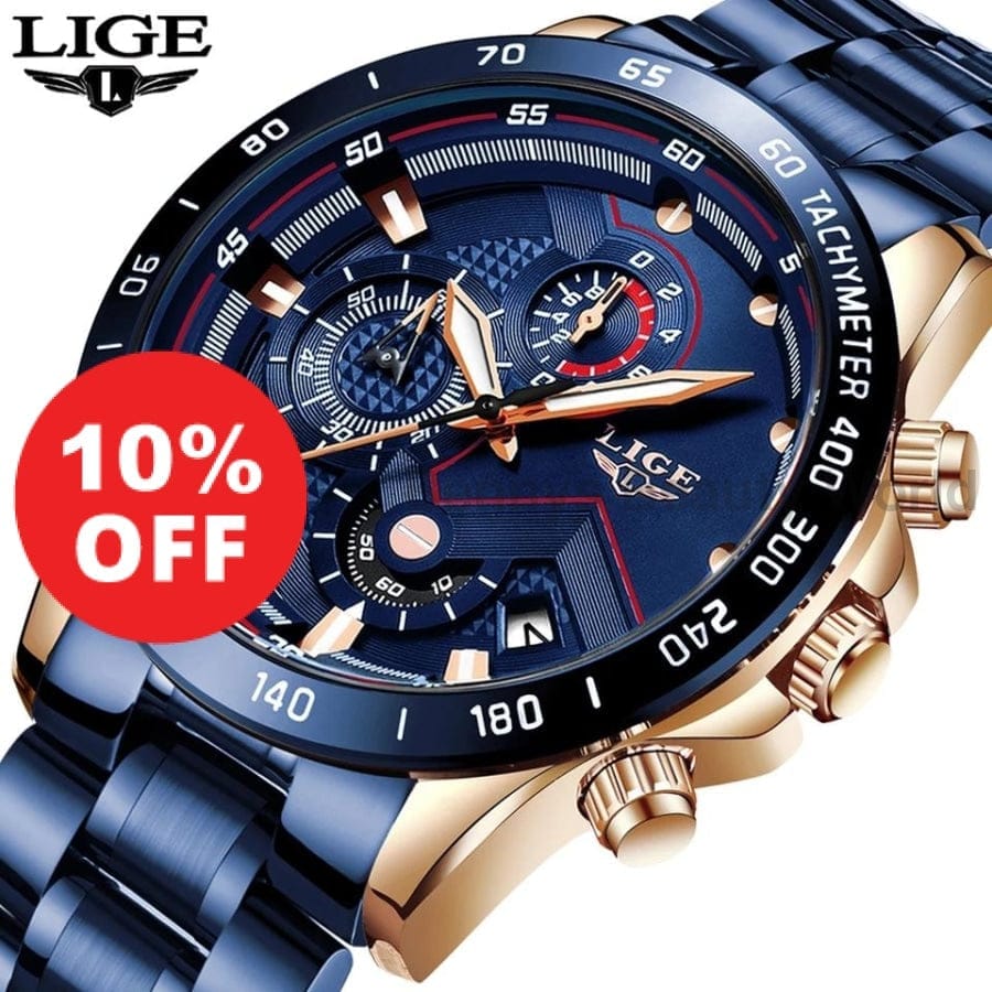 LIGE Men's Luxury Watches Top Brand Luxury Sports Chronograph Quartz Watch BENNYS 