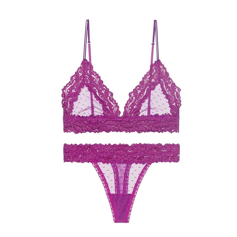 PrettySecrets Womens Sexy Lace Push Up Bra & Bikini Set (S, Magenta)