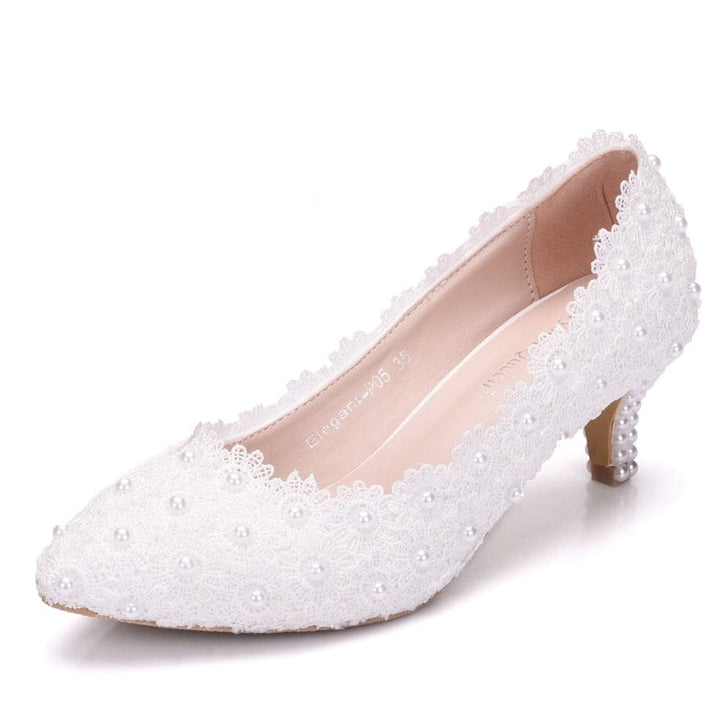 Lace Wedding Heel Shoes White Lace Pumps Princess Party Birthday Heels BENNYS 