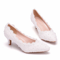 Lace Wedding Heel Shoes White Lace Pumps Princess Party Birthday Heels BENNYS 