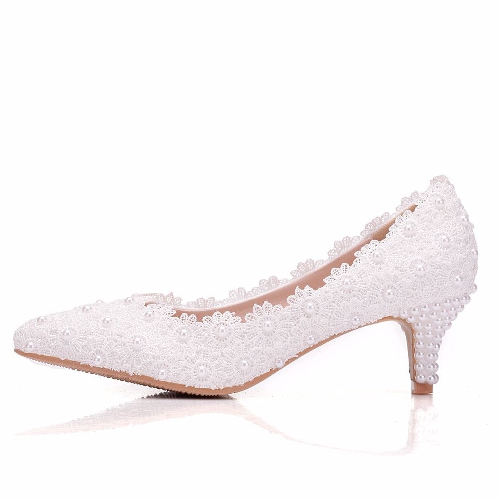 Lace Wedding Heel Shoes White Lace Pumps Princess Party Birthday Heels BENNYS 