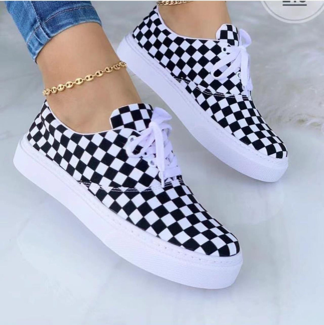 Lace-up Flats Shoes Print Canvas Fashion Walking Sneakers Women BENNYS 