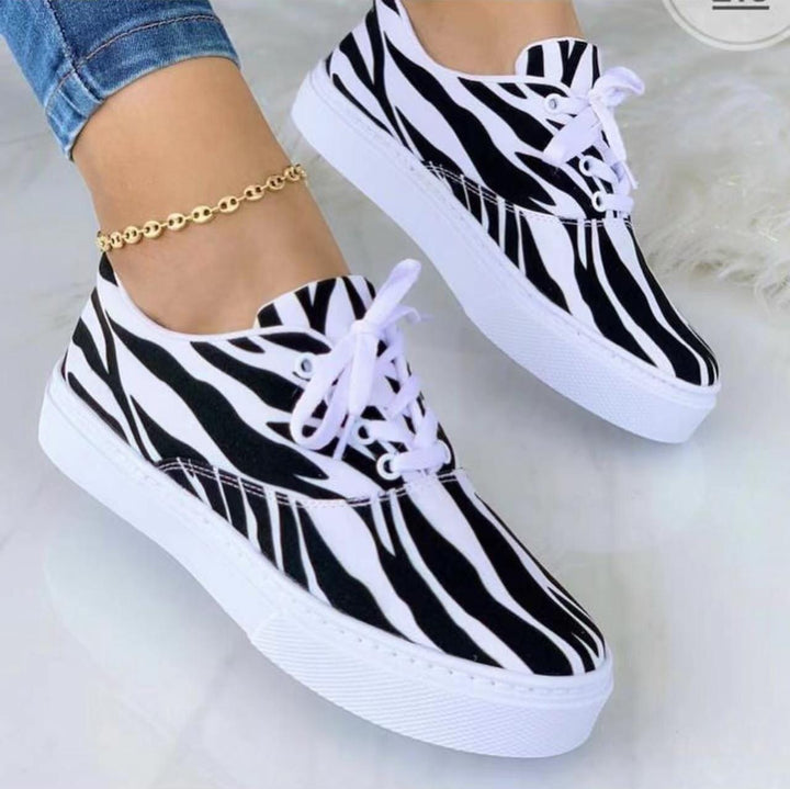 Lace-up Flats Shoes Print Canvas Fashion Walking Sneakers Women BENNYS 