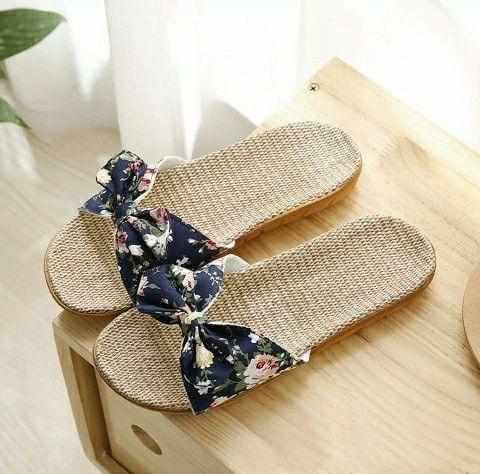 Ladies Bohemia Bowknot Flax Linen Flip Flops Beach Slipper BENNYS 