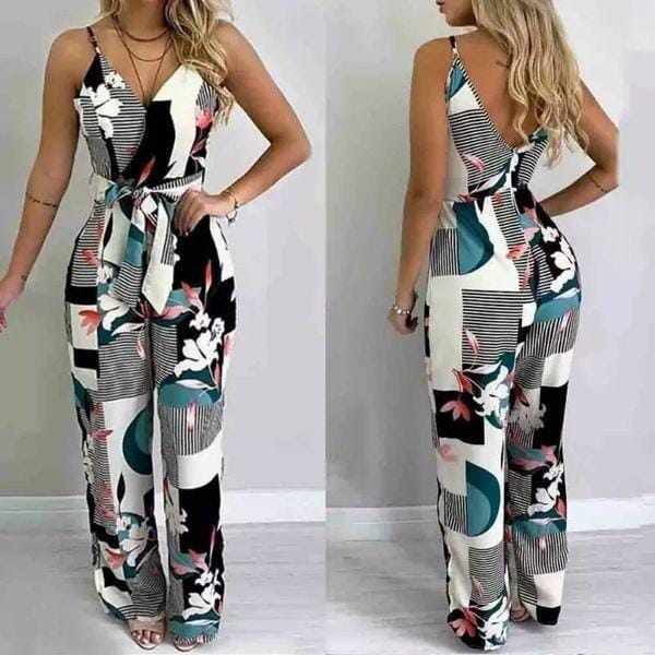 Ladies Elegant Summer Floral Strapped V-Neck Jumpsuit BENNYS 