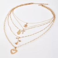 Ladies Layered Heart Rose Cross Maple Palm Pendant  Necklace BENNYS 