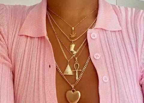 Ladies Layered Heart Rose Cross Maple Palm Pendant  Necklace BENNYS 