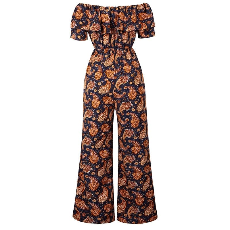 Ladies Printed Jumpsuit Off Shoulder Ruffle Short Sleeve Summer Fashion BENNYS 