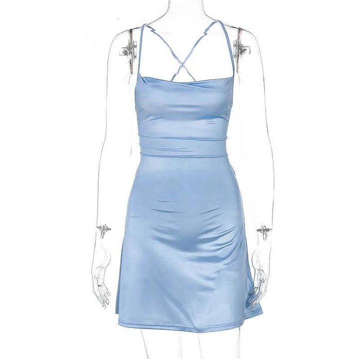 Ladies Ribbon Mini Dress Lace Up Strap Party Club Elegant Dress BENNYS 