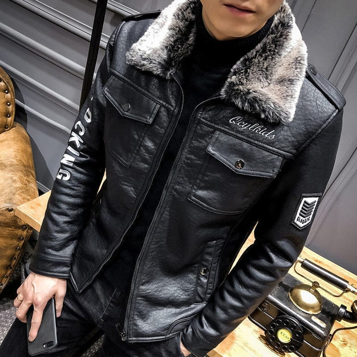 Lamb fur lapel motorcycle leather jacket BENNYS 