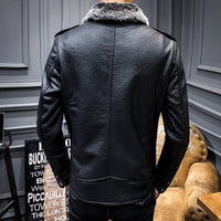 Lamb fur lapel motorcycle leather jacket BENNYS 