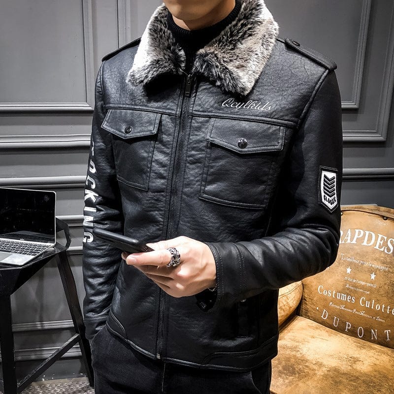 Lamb fur lapel motorcycle leather jacket BENNYS 