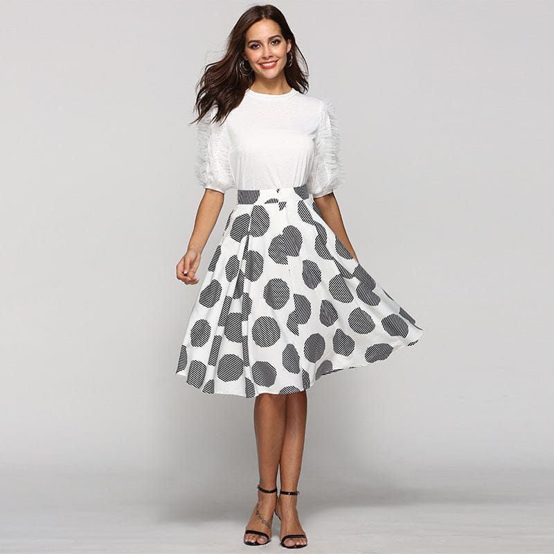 Large Polka Dot Round Slim Fit Mid-Length Skirt With Large Hem BENNYS 