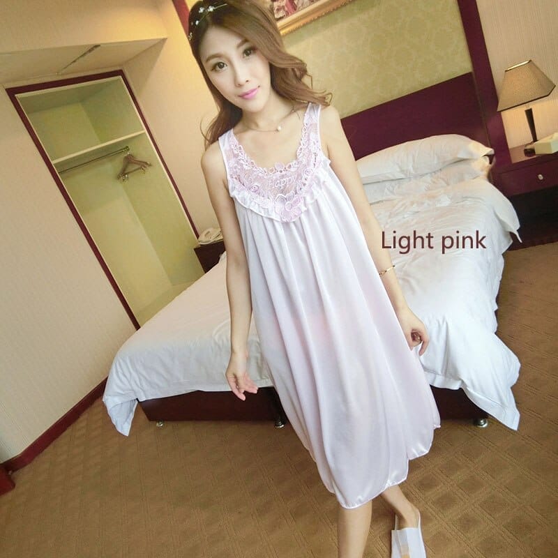 Large Night Dress, Ice Silk Satin Sleepwear Nightgowns