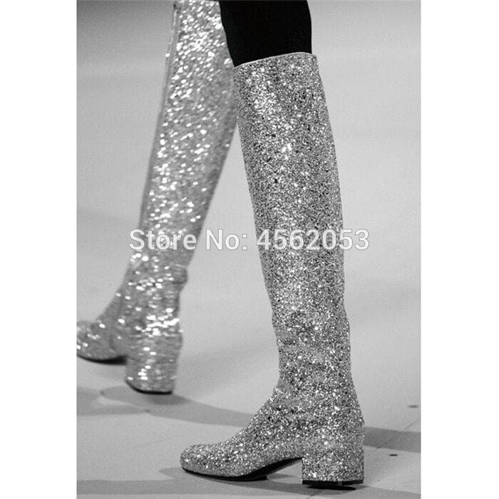 Large Size 34-45 Runway Bling Bling Shoes Glitter Long Boots For Women BENNYS 