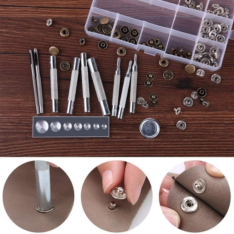 Leather Snap Fasteners Kit Press Stud Metal Button DIY Leather Craft Tools BENNYS 