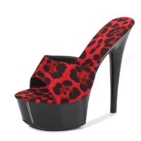 Leopard Print Women's Slippers Sexy High-heeled Waterproof 15cm Shoes BENNYS 