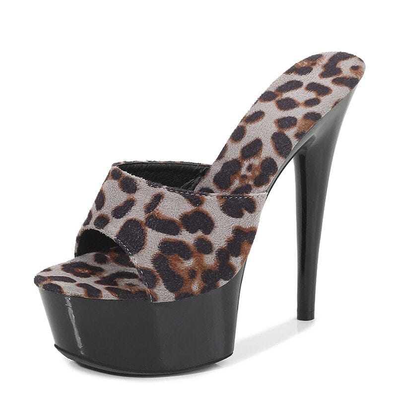 Leopard Print Women's Slippers Sexy High-heeled Waterproof 15cm Shoes BENNYS 