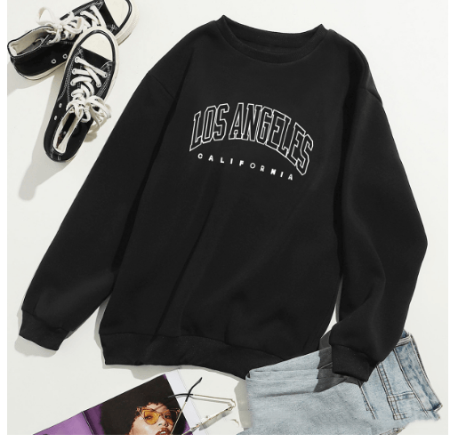 Letter Print Crew Neck Pullover Sweatshirt BENNYS 