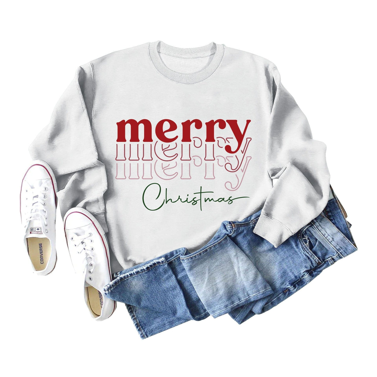 Letter Round Neck Christmas Loose Long Sleeve Sweater Girl BENNYS 