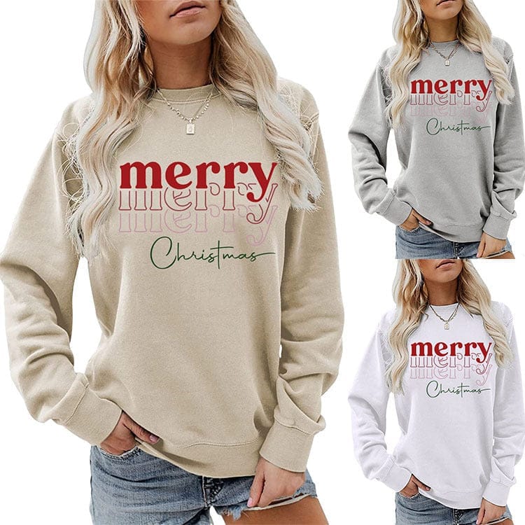 Letter Round Neck Christmas Loose Long Sleeve Sweater Girl BENNYS 