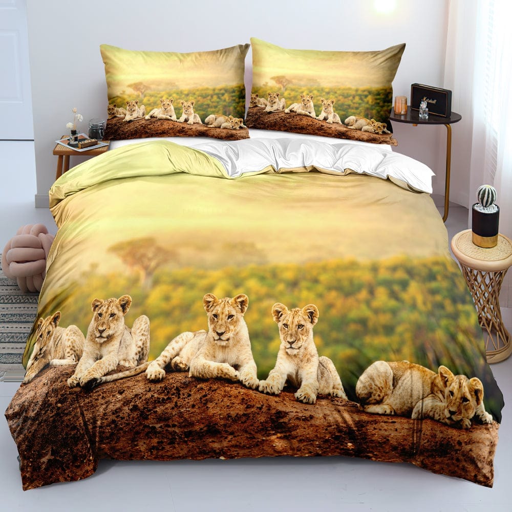 Lion Duvet Cover Bed Sheet Pillow Three Piece Bedding Set BENNYS 