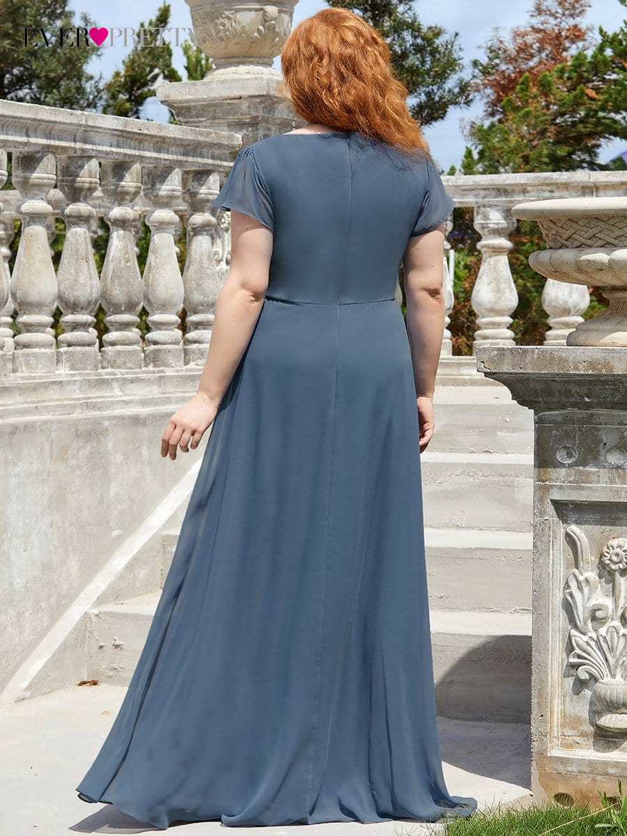 Long A LINE V-Neck Short Sleeve Solid Bridesmaid Dress BENNYS 