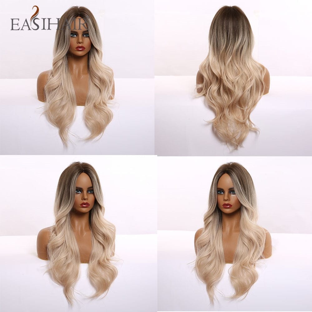 Long Light Blonde Ombre Natural Wave Style Wigs BENNYS 