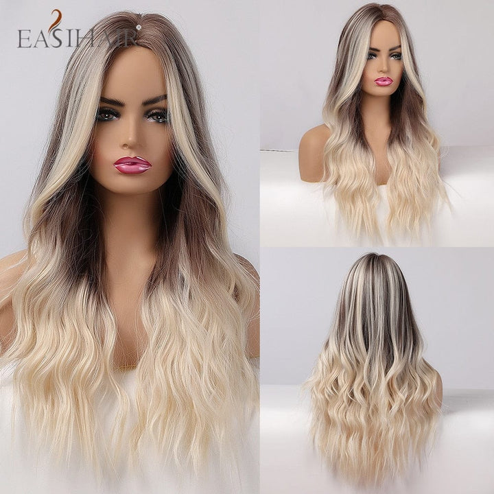 Long Light Blonde Ombre Natural Wave Style Wigs BENNYS 