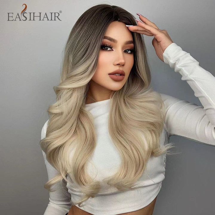 Long Light Blonde Ombre Natural Wave Style Wigs BENNYS 