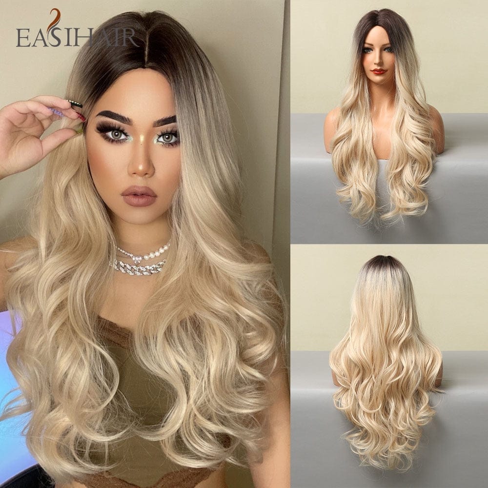 Long Light Blonde Ombre Natural Wave Style Wigs BENNYS 