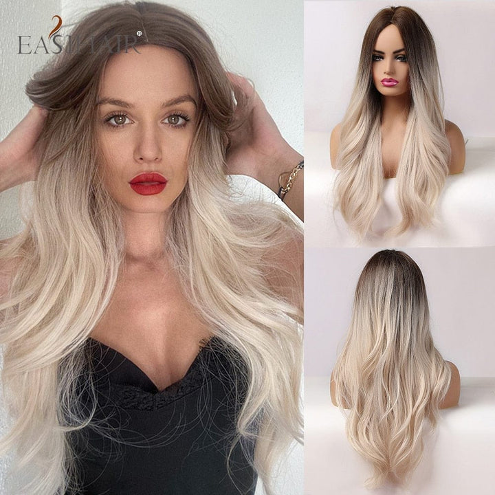 Long Light Blonde Ombre Natural Wave Style Wigs BENNYS 