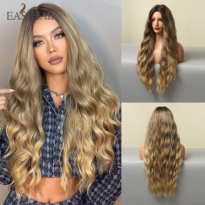 Long Light Blonde Ombre Natural Wave Style Wigs BENNYS 