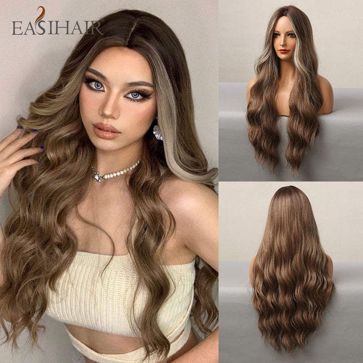 Long Light Blonde Ombre Natural Wave Style Wigs BENNYS 