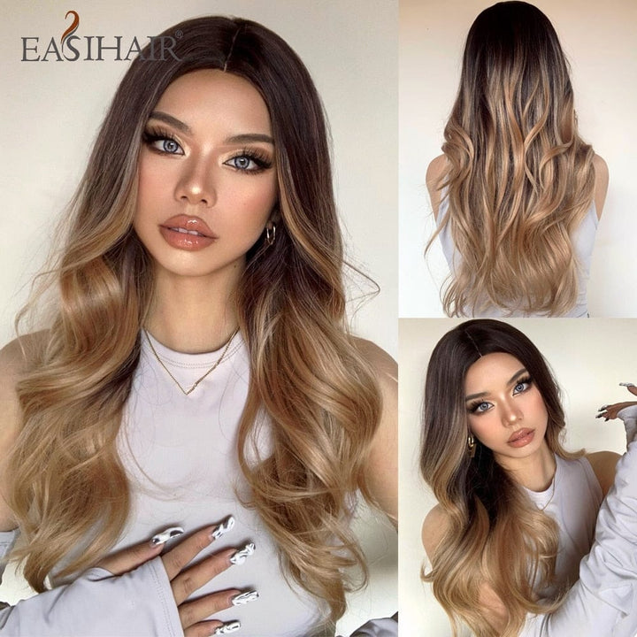 Long Light Blonde Ombre Natural Wave Style Wigs BENNYS 