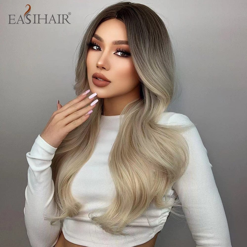 Long Light Blonde Ombre Natural Wave Style Wigs BENNYS 