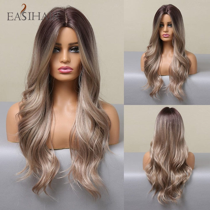 Long Light Blonde Ombre Natural Wave Style Wigs BENNYS 