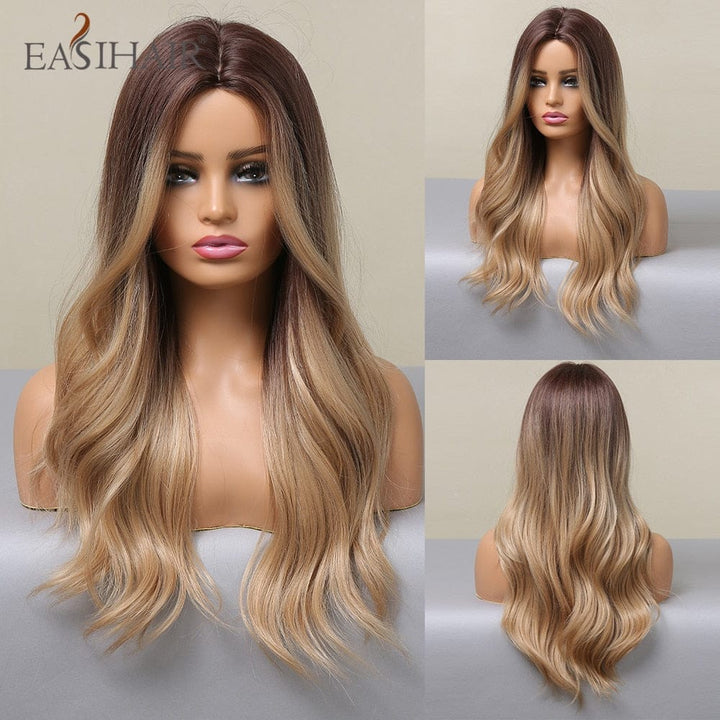 Long Light Blonde Ombre Natural Wave Style Wigs BENNYS 