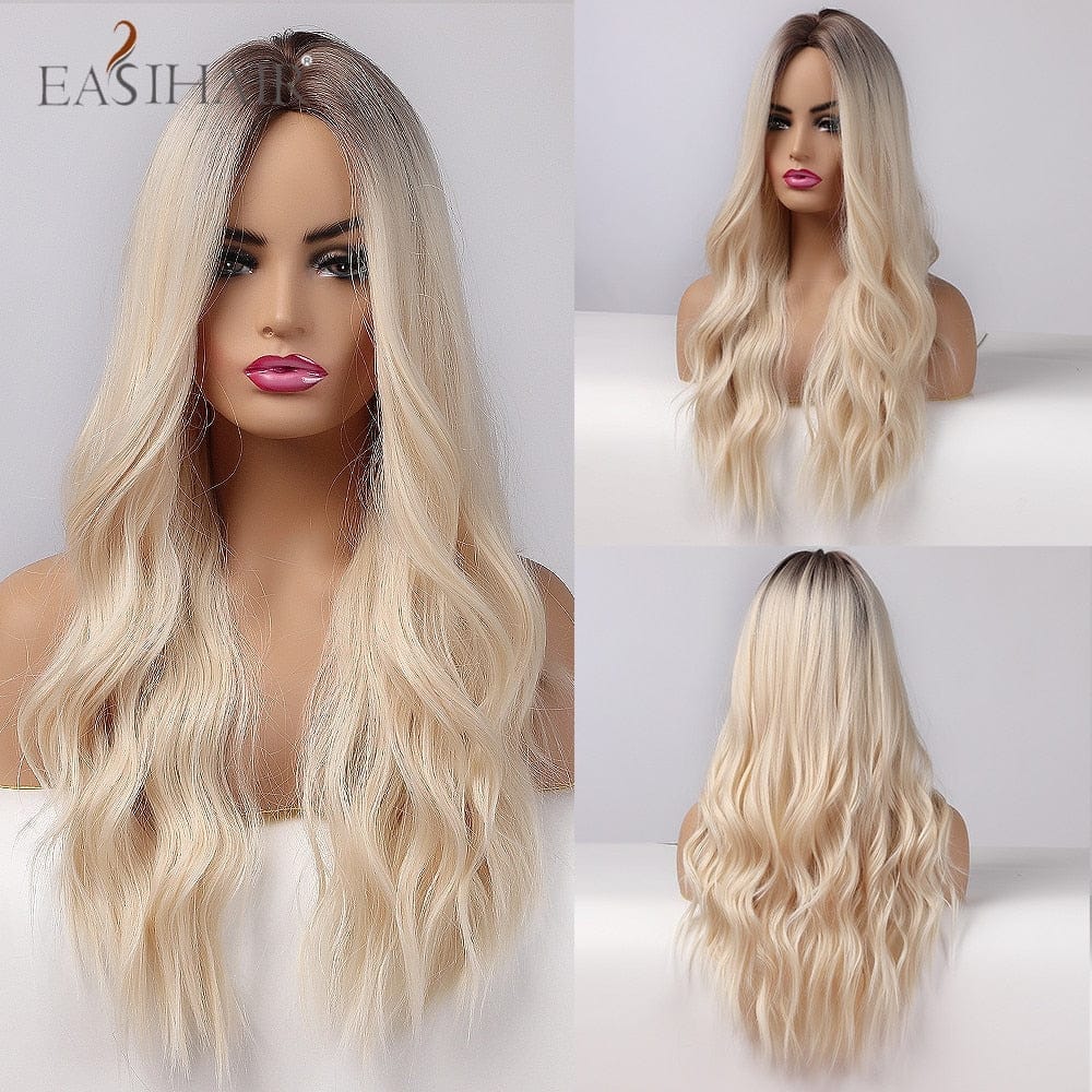 Long Light Blonde Ombre Natural Wave Style Wigs BENNYS 