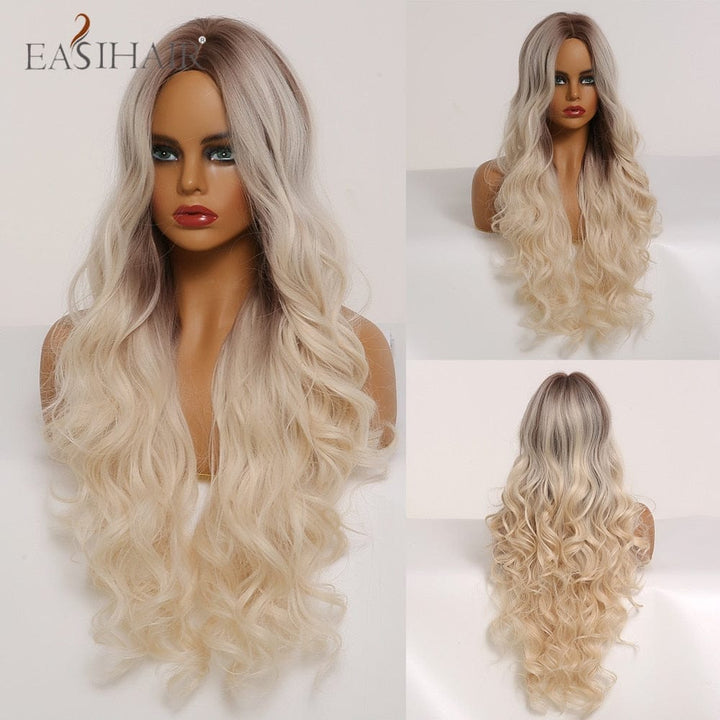 Long Light Blonde Ombre Natural Wave Style Wigs BENNYS 