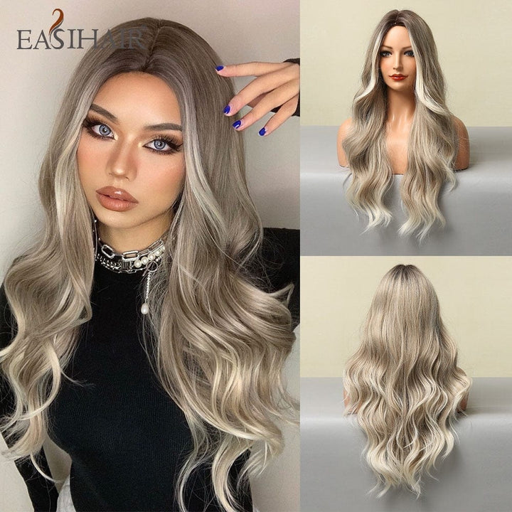 Long Light Blonde Ombre Natural Wave Style Wigs BENNYS 