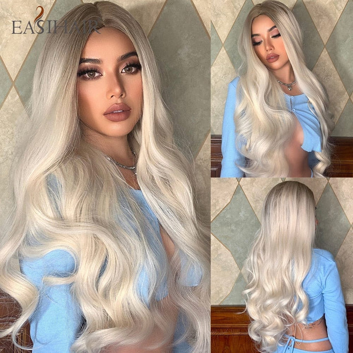 Long Light Blonde Ombre Natural Wave Style Wigs BENNYS 