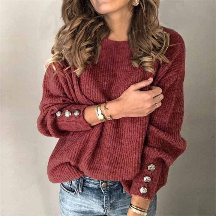 Long Sleeve Round Neck Button Knit T-shirt BENNYS 