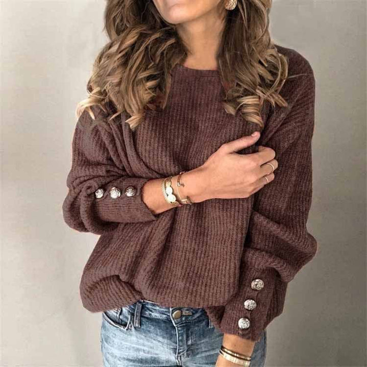 Long Sleeve Round Neck Button Knit T-shirt BENNYS 