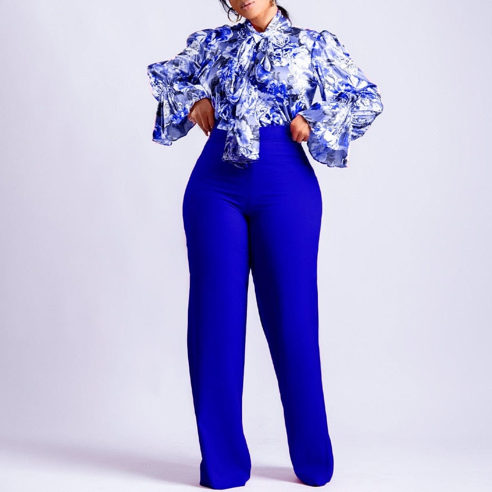 2023 Spring Womens Elegant Two Piece Ethnic Trousers Set With Wide Leg  Pants Long Sleeve Shirt And Matching Pants Outfit From Ganhatie, $23.97