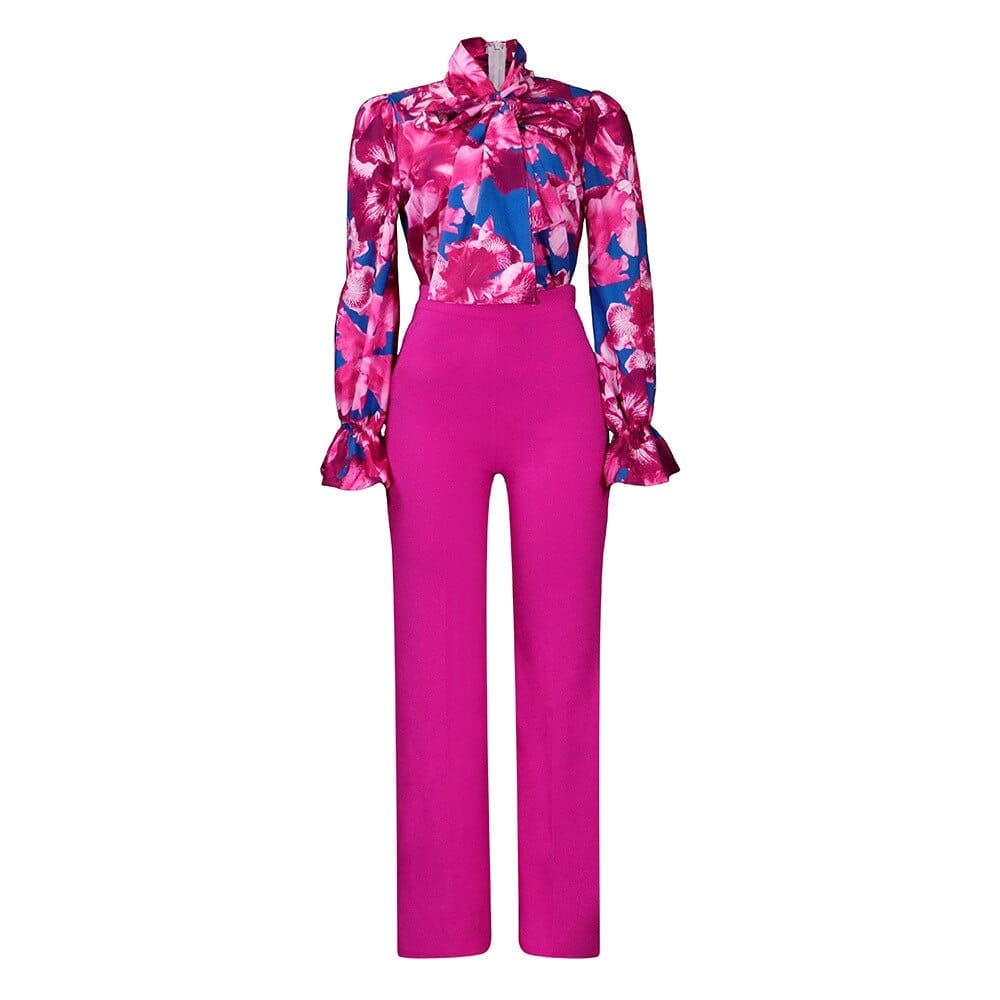LALUNE Women Two Piece Outfit Set Top and Pant Long Sleeve Size Large Pink  Casua