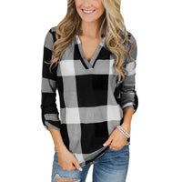 Long Sleeve T Shirt Women 2020 Black Plaid Print Casual Women Clothes BENNYS 