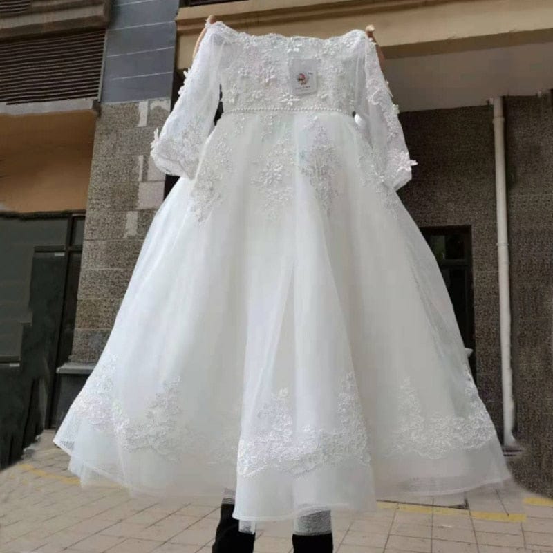 Long Sleeve White Lace Evening Dress For Girls BENNYS 