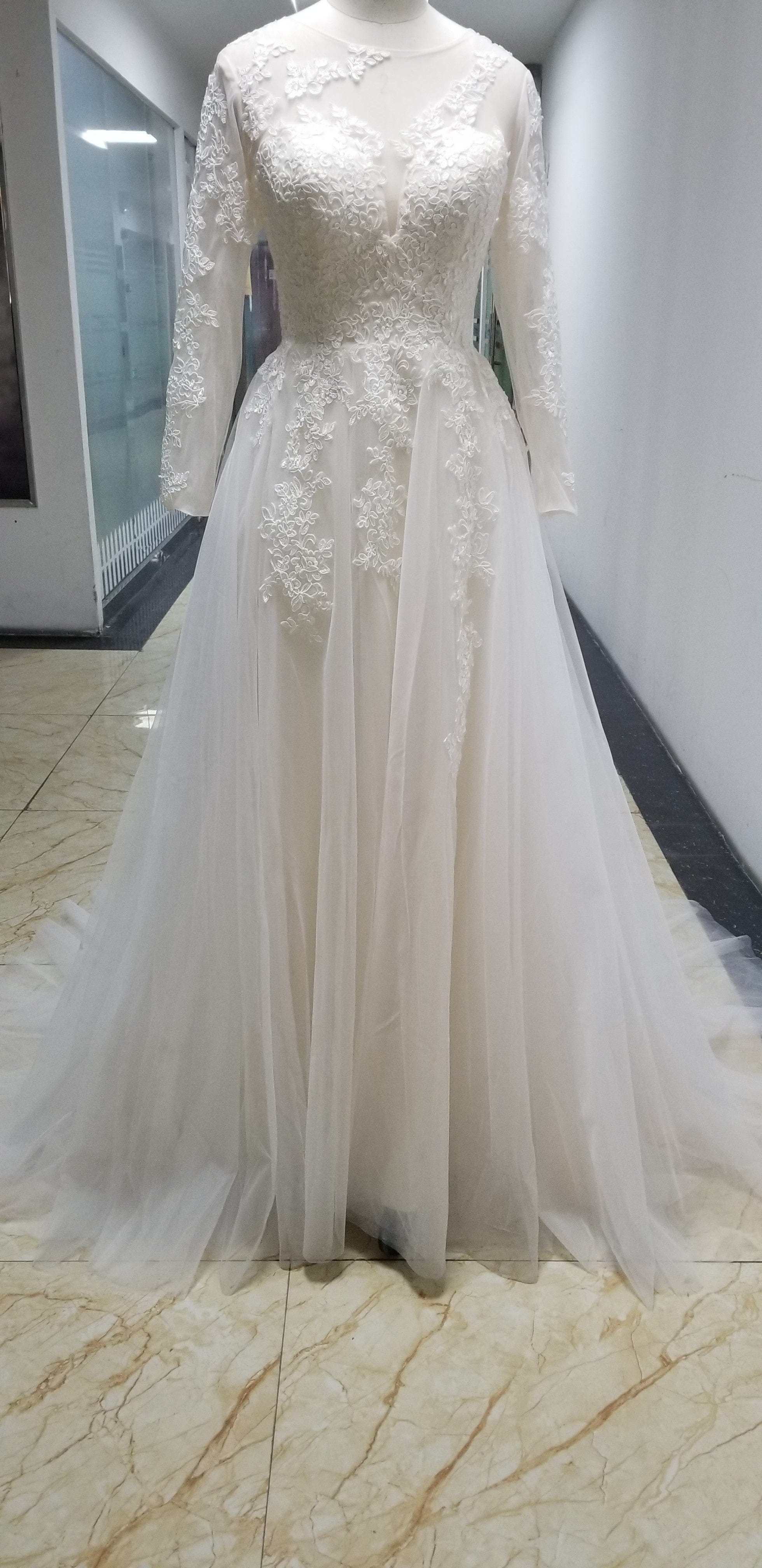 A line long sleeve lace best sale wedding dress